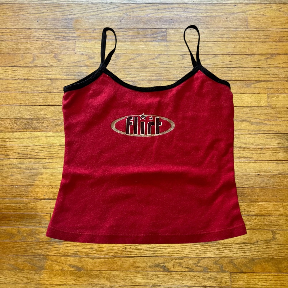 Bluff Park Flirt Graphic Cami Tank Top Red Black Y2K Vintage Style Women Small